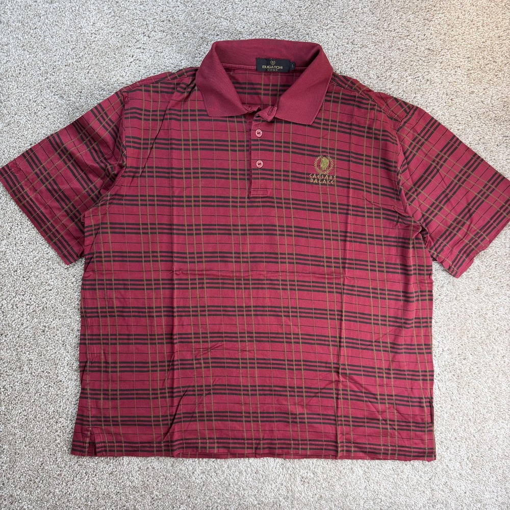 Bugatchi Uomo Polo Shirt Mens Large Red Plaid Caesars Palace Las Vegas Casino